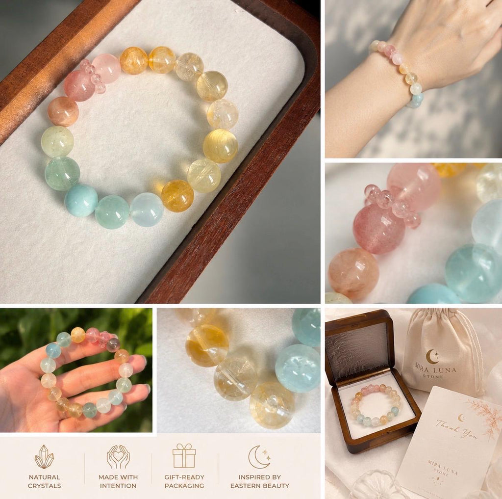 Self Love Crystal Bracelet | Rose Quartz Aquamarine Bracelet | Healing Gift for Women