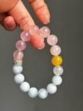 Healing Crystal Bracelet | Emotional Balance Jewelry | Calm Energy Gift for Her | Rose Quartz Aquamarine