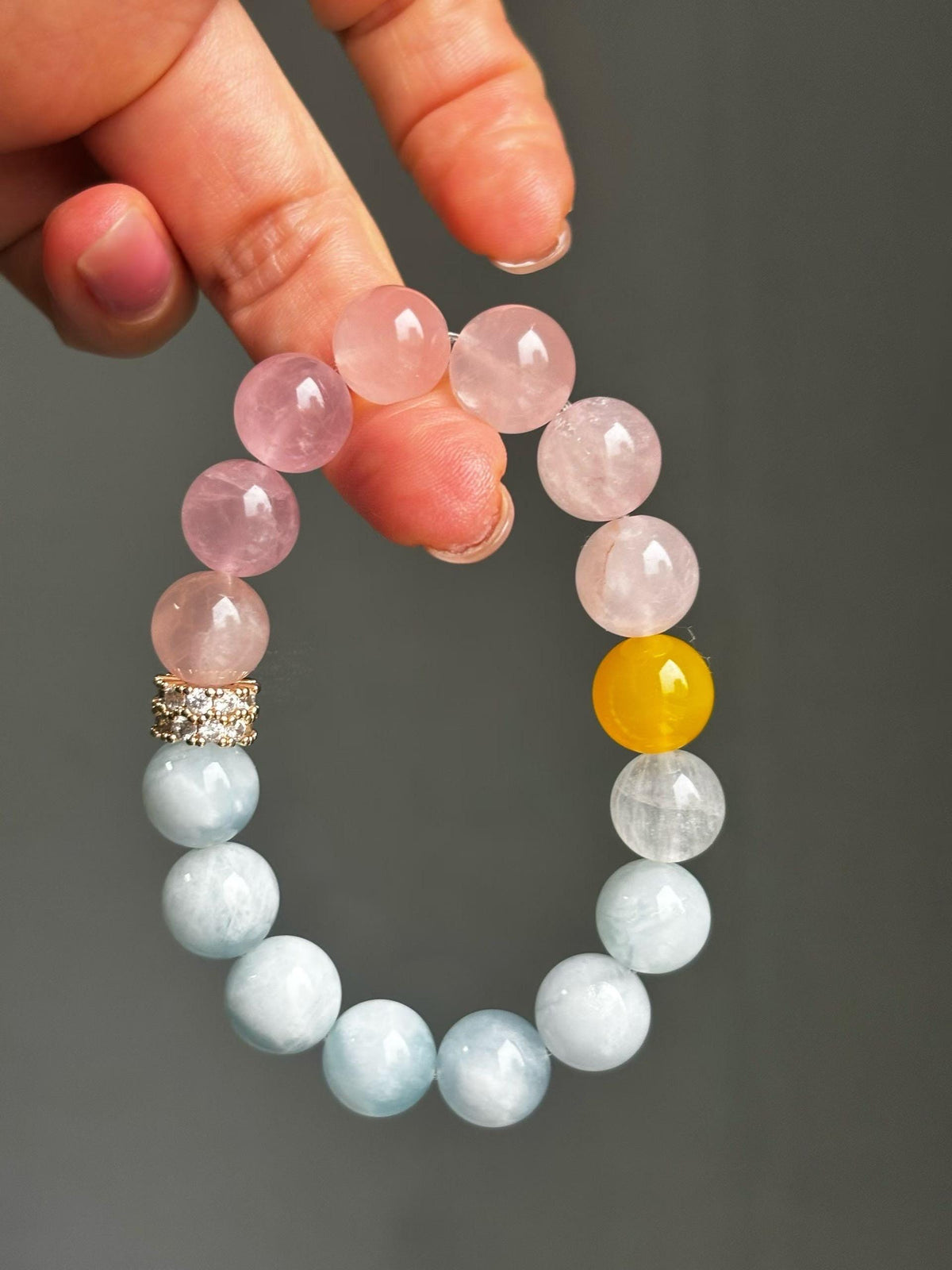 Healing Crystal Bracelet | Emotional Balance Jewelry | Calm Energy Gift for Her | Rose Quartz Aquamarine