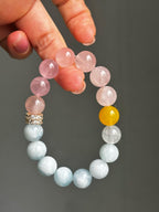 Healing Crystal Bracelet | Emotional Balance Jewelry | Calm Energy Gift for Her | Rose Quartz Aquamarine