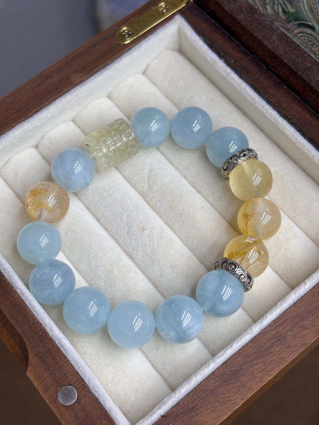 Healing Crystal Bracelet | Calm Energy & Stress Relief | Aquamarine Citrine Jewelry Gift Women