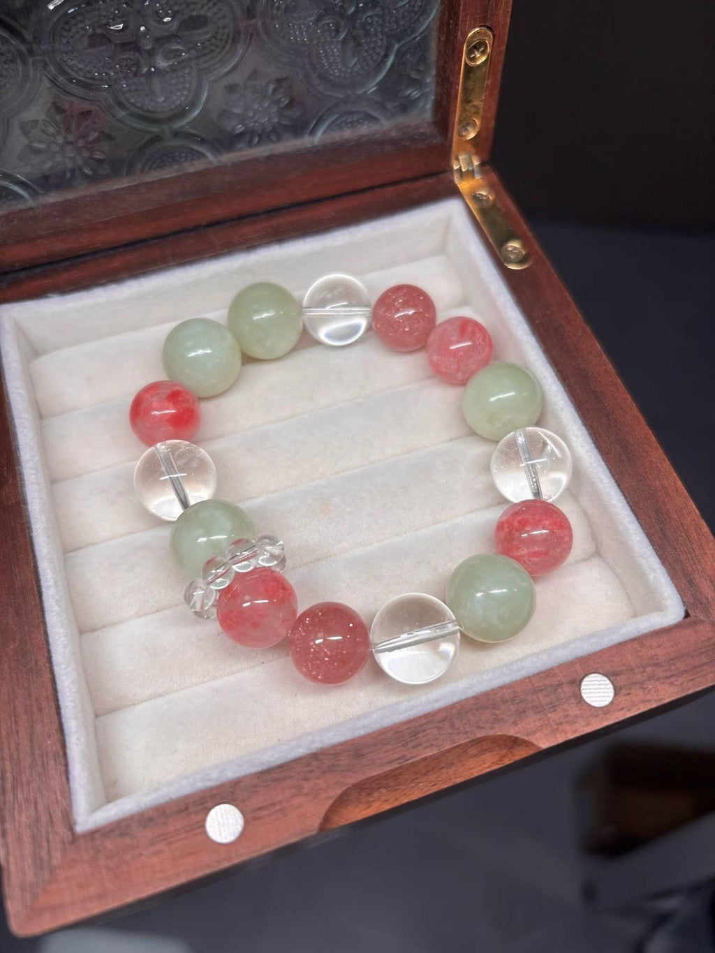 Strawberry Quartz Jade Crystal Bracelet | Self Love Emotional Healing Gemstone Jewelry