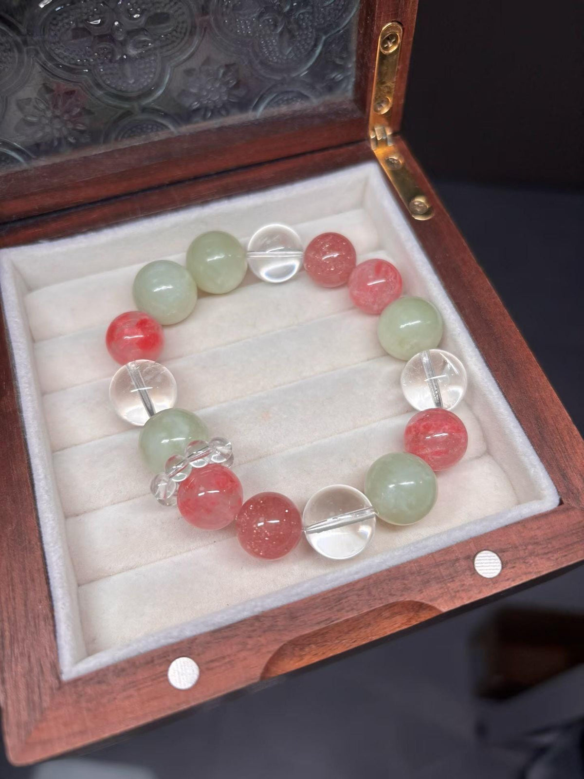 Strawberry Quartz Jade Crystal Bracelet | Self Love Emotional Healing Gemstone Jewelry