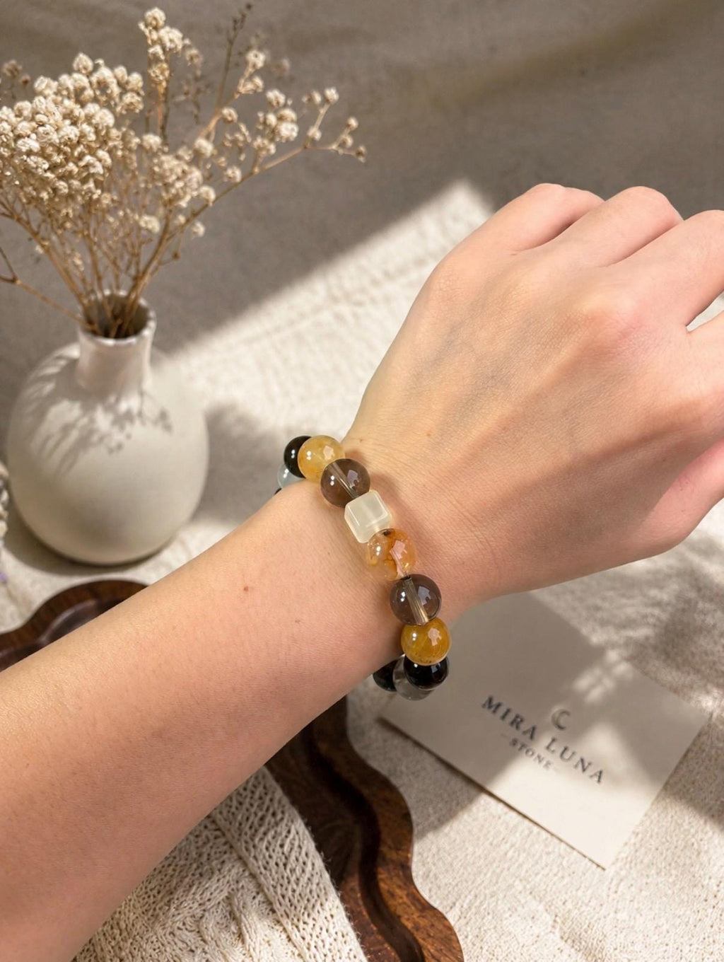 Golden Energy Bracelet | Citrine, Tiger Eye, Smoky Quartz, Rutilated, White Phantom