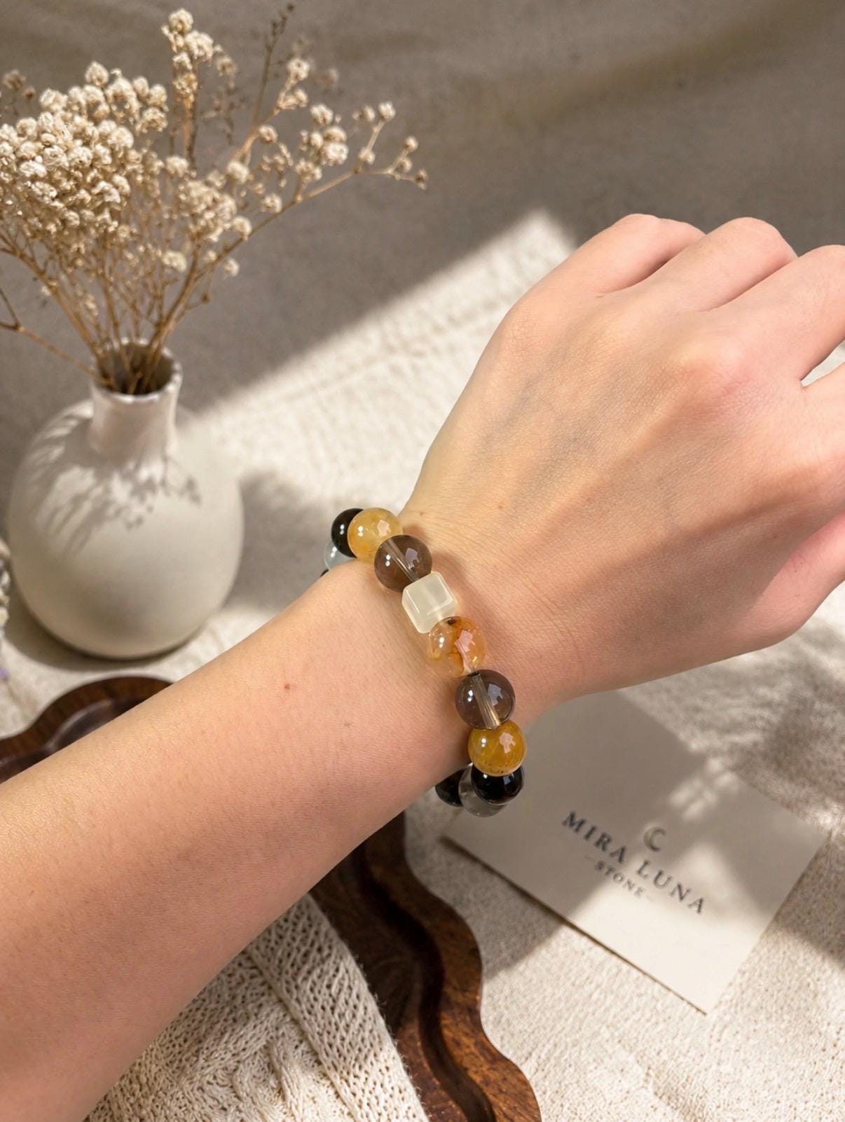 Golden Energy Bracelet | Citrine, Tiger Eye, Smoky Quartz, Rutilated, White Phantom
