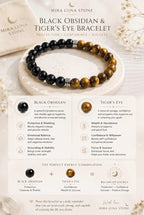 Protection Crystal Bracelet | Black Obsidian Tiger Eye Bracelet | Confidence Success Gift for Him
