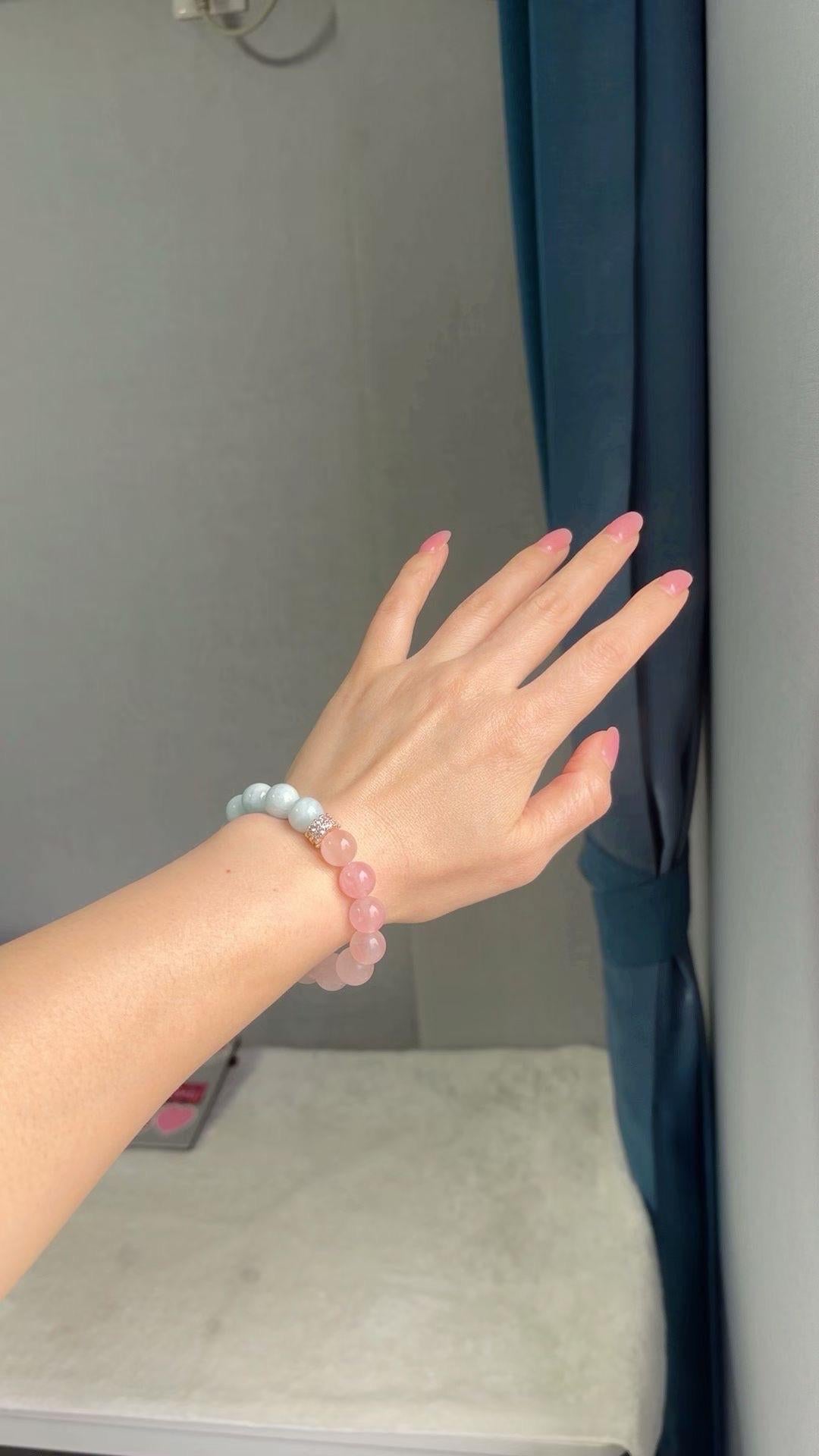 Healing Crystal Bracelet | Emotional Balance Jewelry | Calm Energy Gift for Her | Rose Quartz Aquamarine