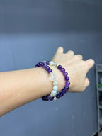 Amethyst Crystal Bracelet | Pearl & Clear Quartz Healing Jewelry | Stress Relief Gift for Her