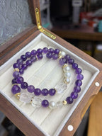 Amethyst Crystal Bracelet | Pearl & Clear Quartz Healing Jewelry | Stress Relief Gift for Her