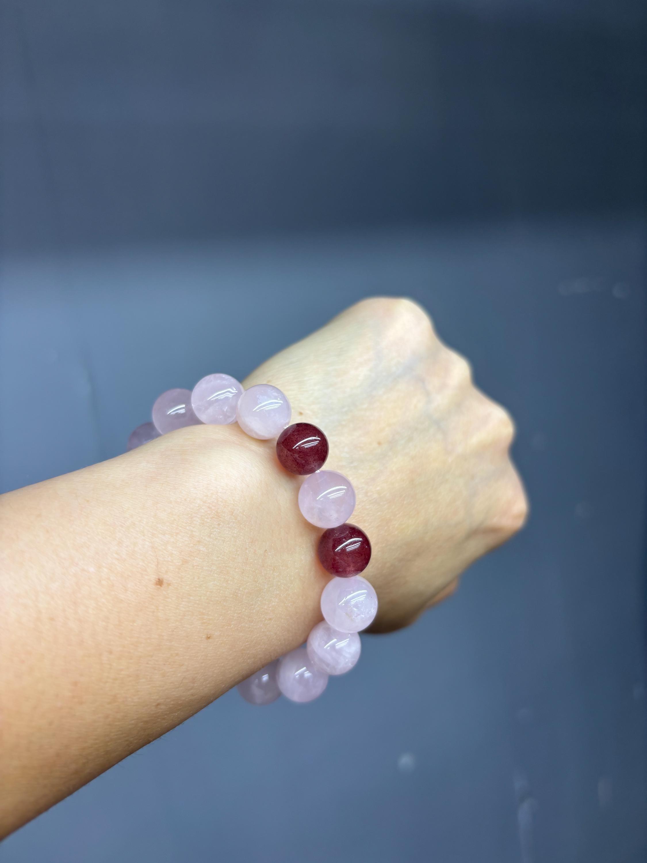Rose Quartz Strawberry Bracelet | Love Attraction, Self Love Healing, Feminine Energy Gemstone