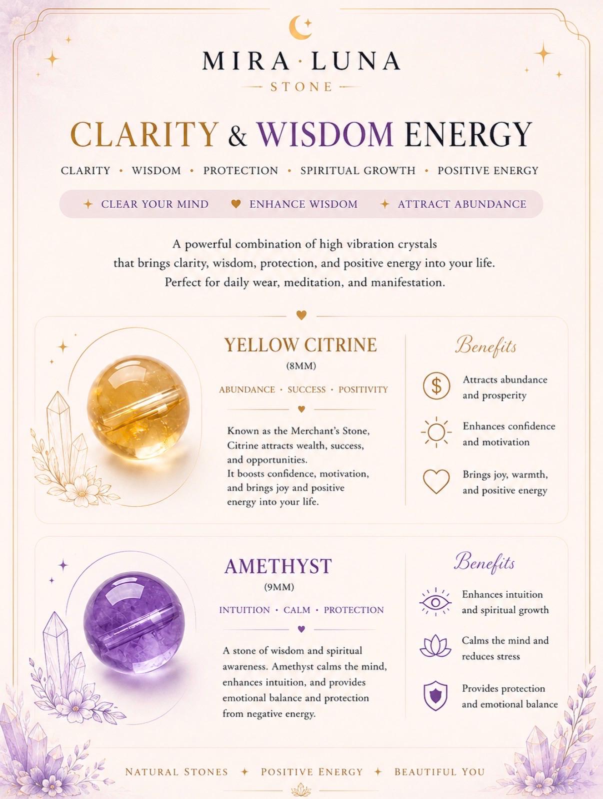 Abundance Crystal Bracelet | Citrine Amethyst Bracelet | Wealth & Positive Energy Gift