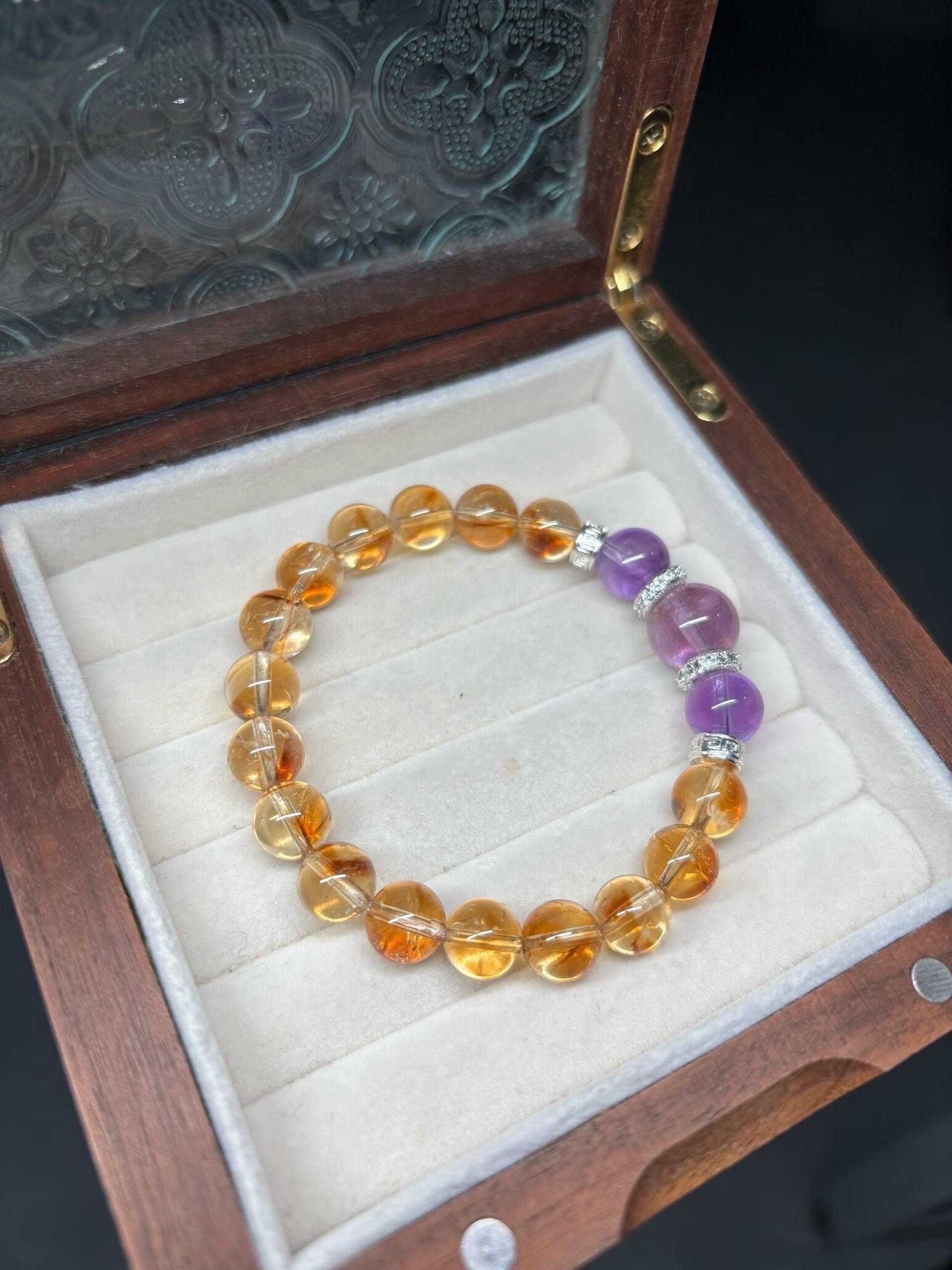 Abundance Crystal Bracelet | Citrine Amethyst Bracelet | Wealth & Positive Energy Gift