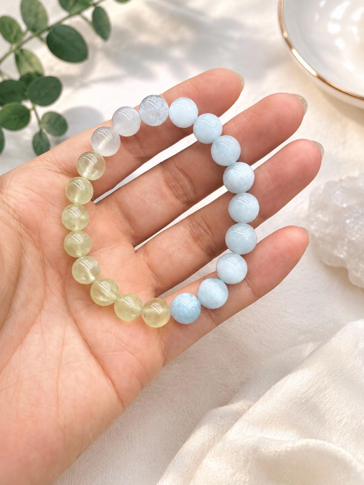 Aquamarine Prehnite Crystal Bracelet | Stress Relief, New Beginnings, Emotional Balance