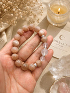 Orange Moonstone Bracelet, White Phantom Quartz, Milky Quartz, Love Protection, Emotional Balance