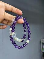 Amethyst Crystal Bracelet | Pearl & Clear Quartz Healing Jewelry | Stress Relief Gift for Her
