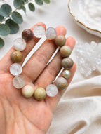 Natural Crystal Bracelet with Alashan Agate, White Phantom Quartz & Pearl | Calming Healing Bracelet