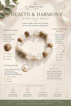 Natural Crystal Bracelet with Alashan Agate, White Phantom Quartz & Pearl | Calming Healing Bracelet